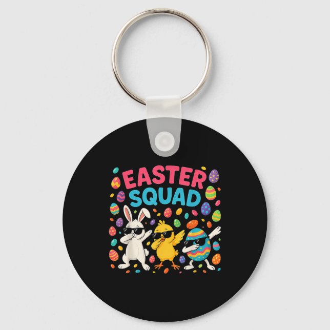 Easter Squad Bunny Chick Egg Dabbing  Keychain (Front)