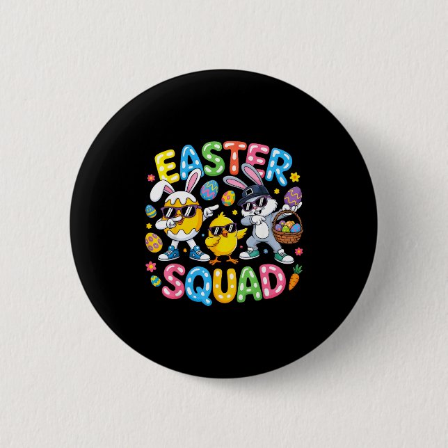 Easter squad bunny egg chick crew matching men 2 inch round button (Front)