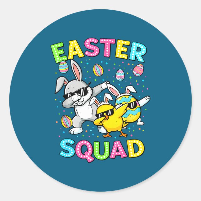 Easter squad bunny egg chick dab crew matching men classic round sticker (Front)