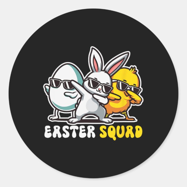 Easter Squad Dabbing Bunny Chick Egg Hunting Match Classic Round Sticker (Front)