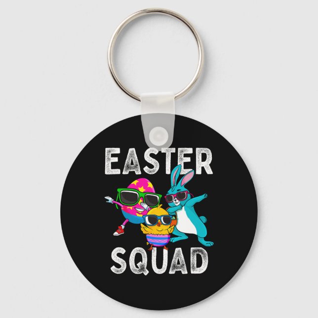 Easter Squad Dabbing Bunny Chick Egg Hunting Match Keychain (Front)