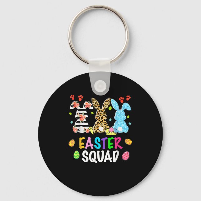 Easter Squad Leopard Happy Easter Day Bunny Rabbit Keychain (Front)
