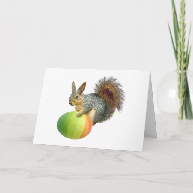 Easter Squirrel with  Rainbow Egg Card (Front)