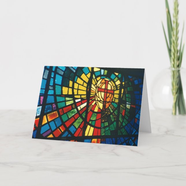 Easter Stained Glass Ressurected Cross Note Card (Front)