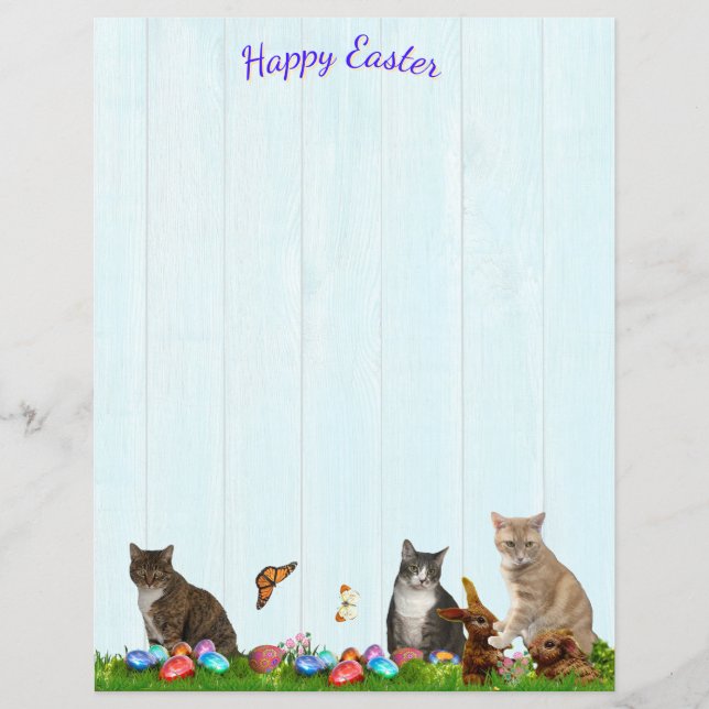 Easter Stationery - With Cats, Bunnies, and Eggs (Front)