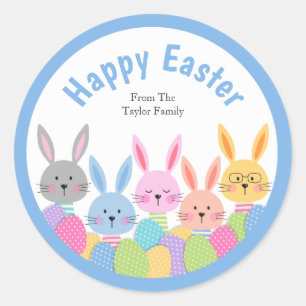 Easter Sticker group of bunnies with eggs