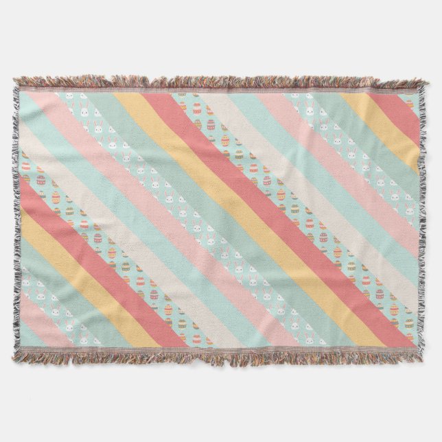 Easter Stripes in Bunnies and Eggs Throw Blanket (Front)