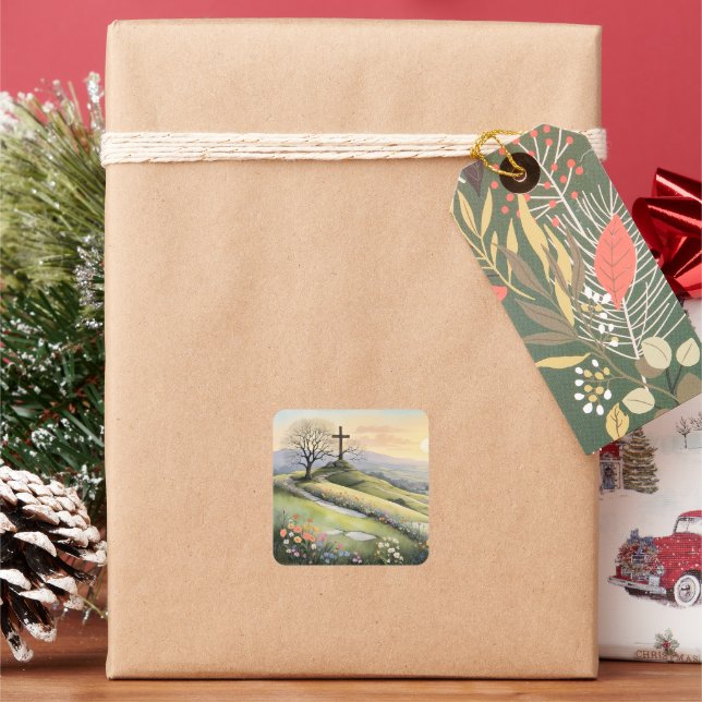 Easter sunrise art illustration square sticker (Holiday)
