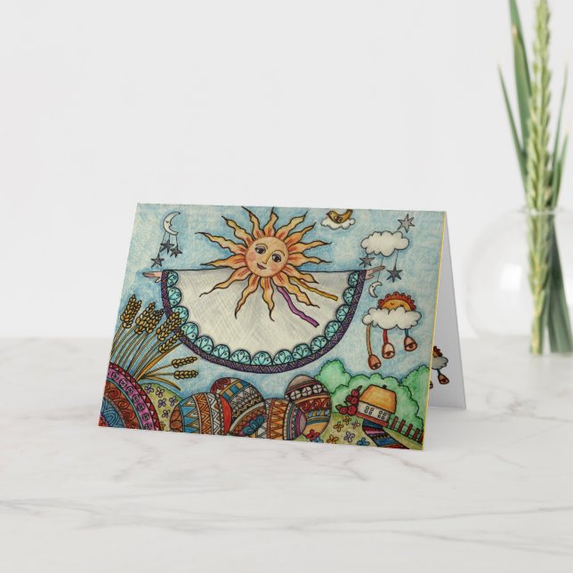 Easter Sunrise Ukrainian Folk Art Holiday Card (Front)