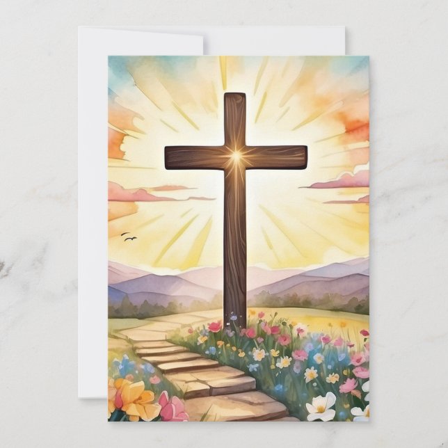 Easter Sunrise, watercolor art, Holiday Card (Front)
