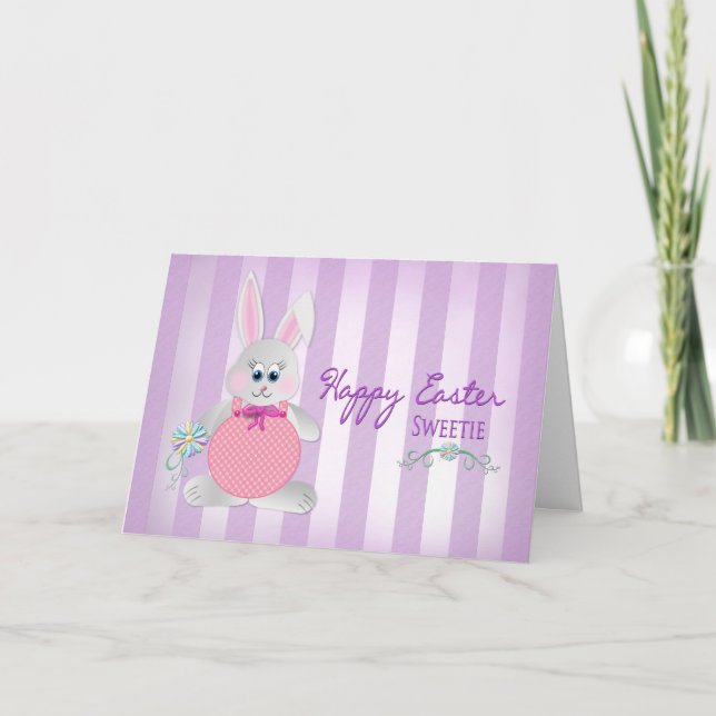 Easter - Sweetie - Bunny - Purple Stripes Holiday Card (Front)