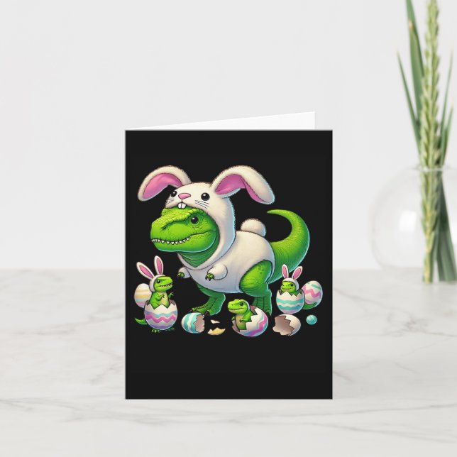 Easter T-rex Bunny Ears Funny Dinosaur Costume Kid Card (Front)