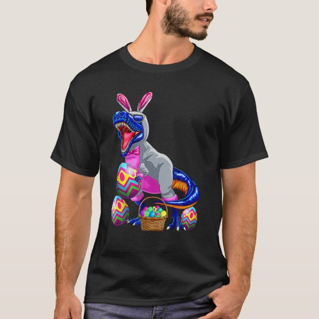 Easter T Rex Dinosaur Kids Boys Bunny Basket Eggs T-Shirt (Front)