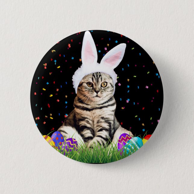 Easter Tabby Cat 2 Inch Round Button (Front)