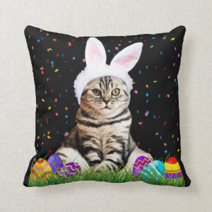 Easter Tabby Cat Throw Pillow