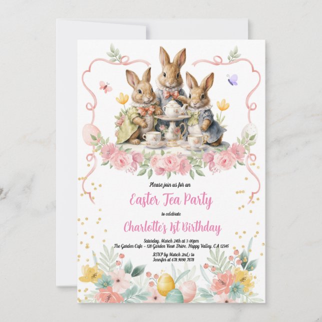 Easter Tea Girl Anniversaire Fête Bunny Invitation (Devant)