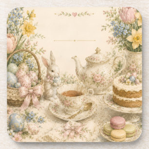 Easter Tea Party , Vintage Floral Celebration Coaster