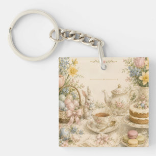 Easter Tea Party , Vintage Floral Celebration Keychain