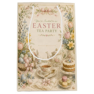 Easter Tea Party , Vintage Floral Celebration Medium Gift Bag