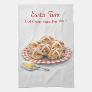 Easter Tea Towel   Hot Cross Buns Kitchen Gift