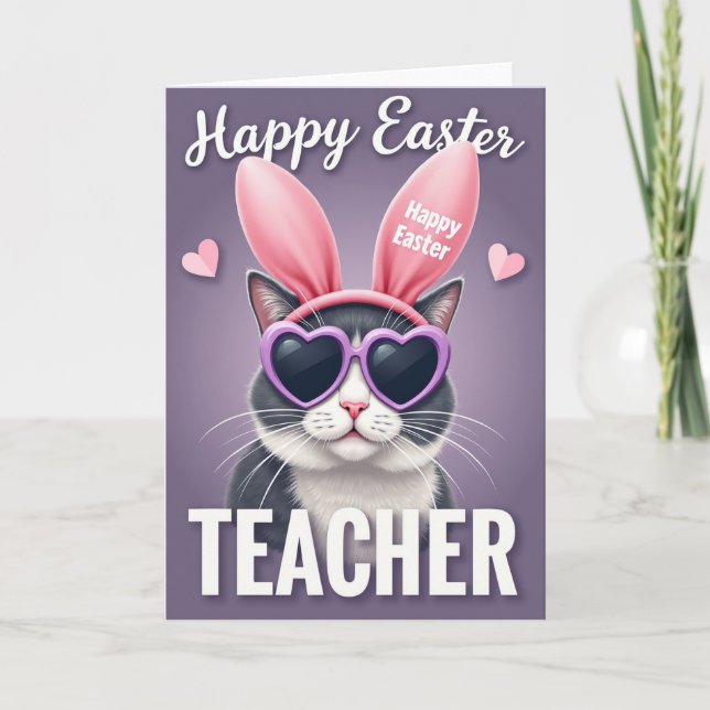 Easter Teacher Feline Fun Card (Front)