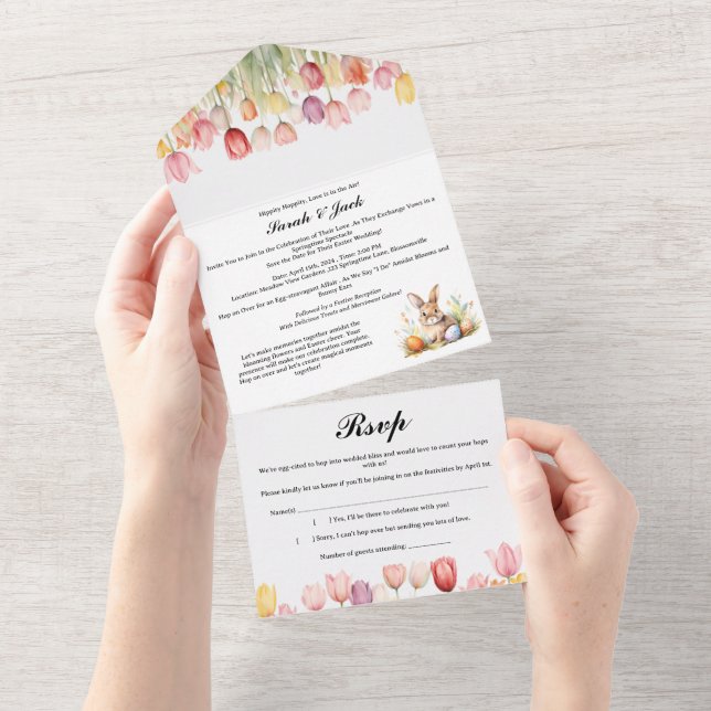  Easter Theme Tulip Wedding All In One Invitation (Tearaway)