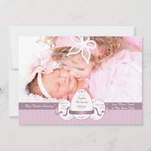 Easter Three Pink Photo Birth Announcement