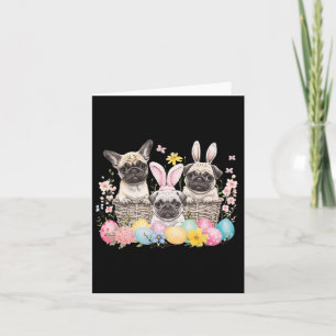 Easter Three Pug Cute Easter Bunny Ears Art Card