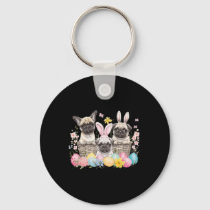 Easter Three Pug Cute Easter Bunny Ears Art  Keychain