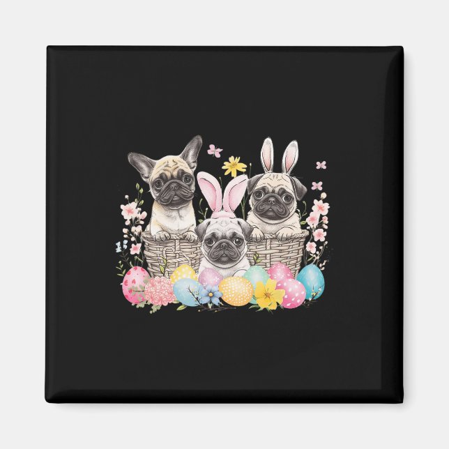 Easter Three Pug Cute Easter Bunny Ears Art  Magnet (Front)