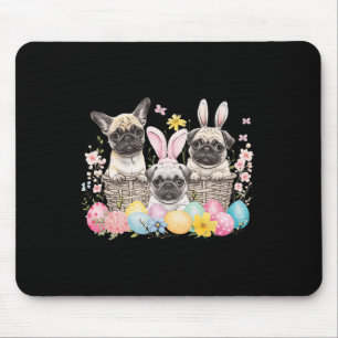 Easter Three Pug Cute Easter Bunny Ears Art Mouse Pad