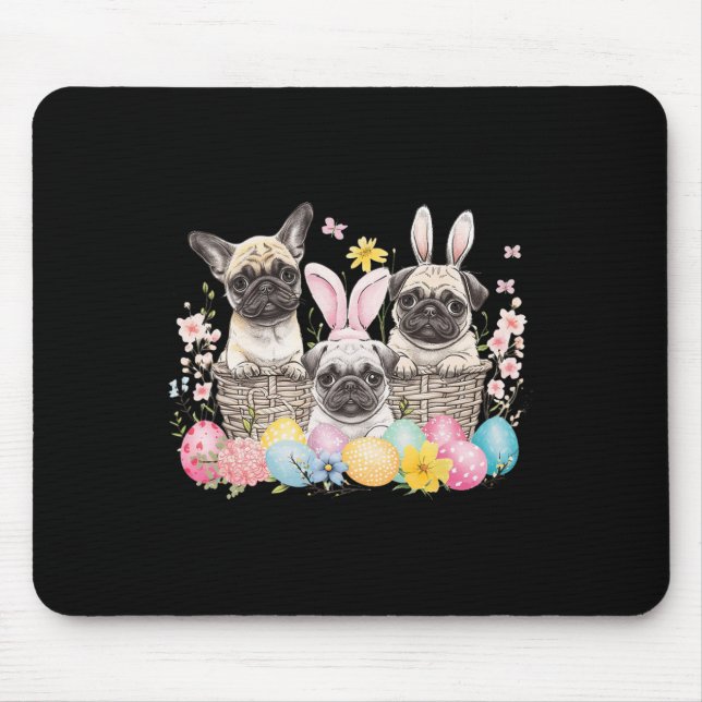 Easter Three Pug Cute Easter Bunny Ears Art  Mouse Pad (Front)
