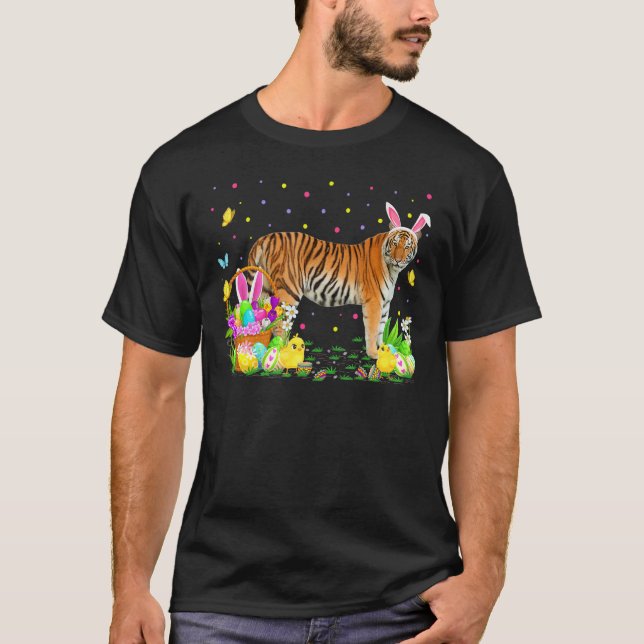Easter Tiger Bunny Egg Hunting Bengal Tiger Easter T-Shirt (Front)