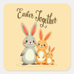 Easter Together – Sweet Bunny Family - Autocolante Square Sticker