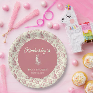Easter Toile Floral Girl Baby Shower Paper Plate