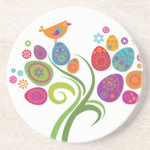 Easter tree with coloured eggs and flowers coaster