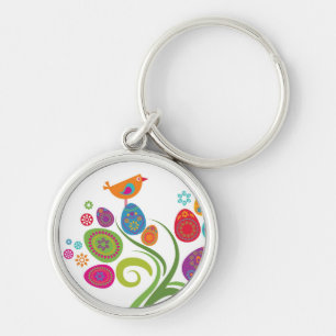 Easter tree with coloured eggs and flowers keychain