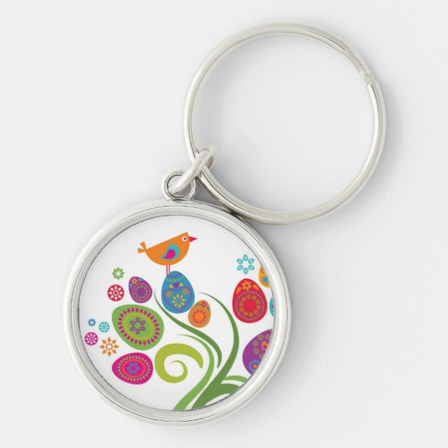 Easter tree with coloured eggs and flowers keychain (Front)