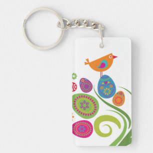 Easter tree with coloured eggs and flowers keychain
