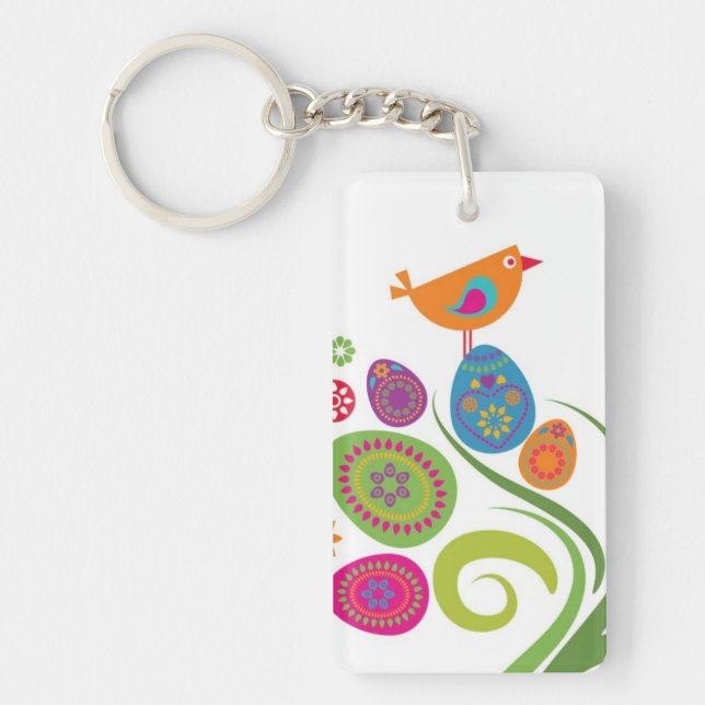 Easter tree with coloured eggs and flowers keychain (Front)