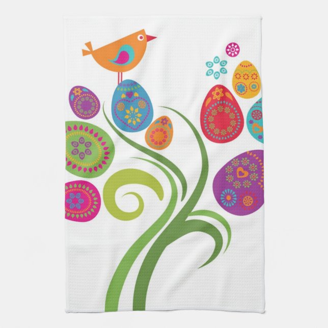 Easter tree with coloured eggs and flowers kitchen towel (Vertical)