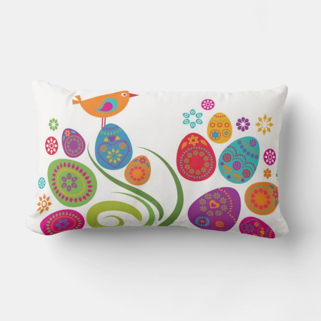Easter tree with coloured eggs and flowers lumbar pillow (Front)