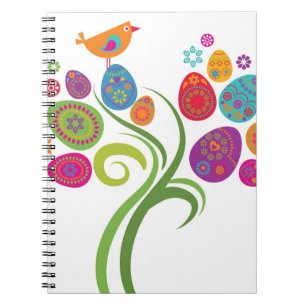 Easter tree with coloured eggs and flowers notebook