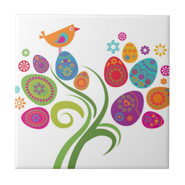 Easter tree with coloured eggs and flowers tile (Front)
