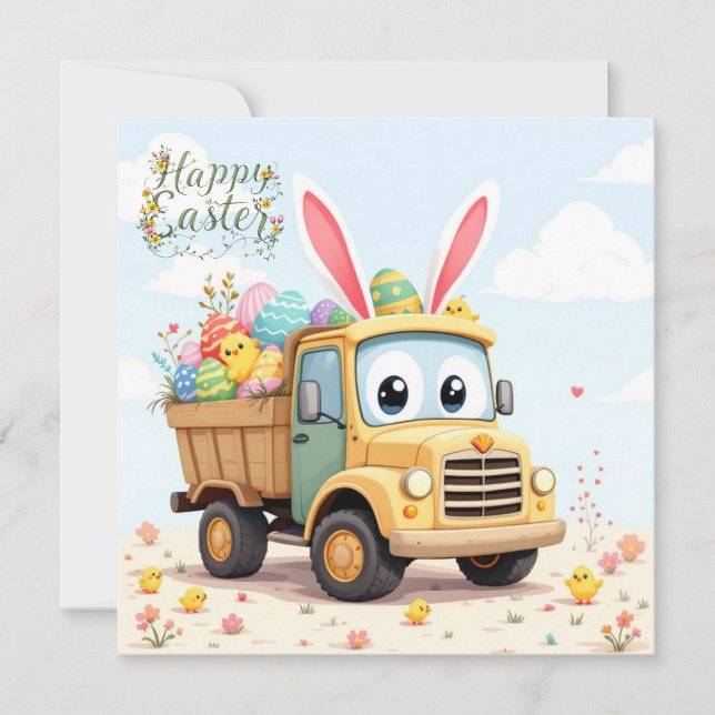 Easter Truck Delivery of Eggs Holiday Card (Front)