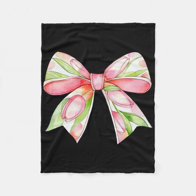 Easter Tulip Coquette Bow Pink Spring Flowers Flor Fleece Blanket (Front)