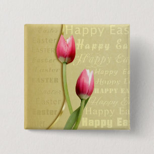 Easter Tulips Gold Typography 2 Inch Square Button