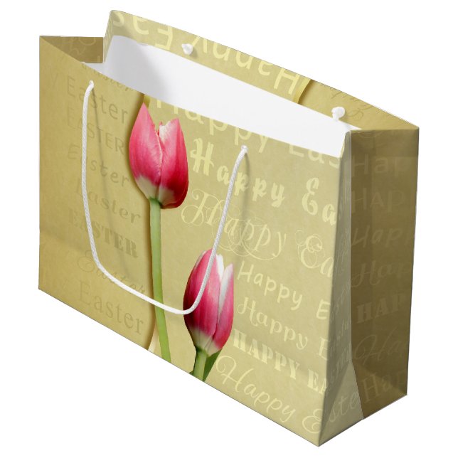 Easter Tulips Gold Typography Large Gift Bag (Front Angled)