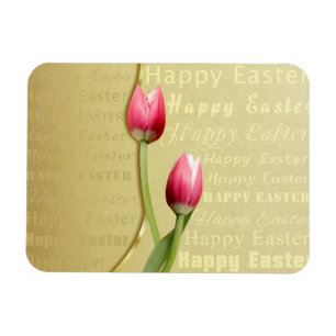 Easter Tulips Gold Typography Magnet
