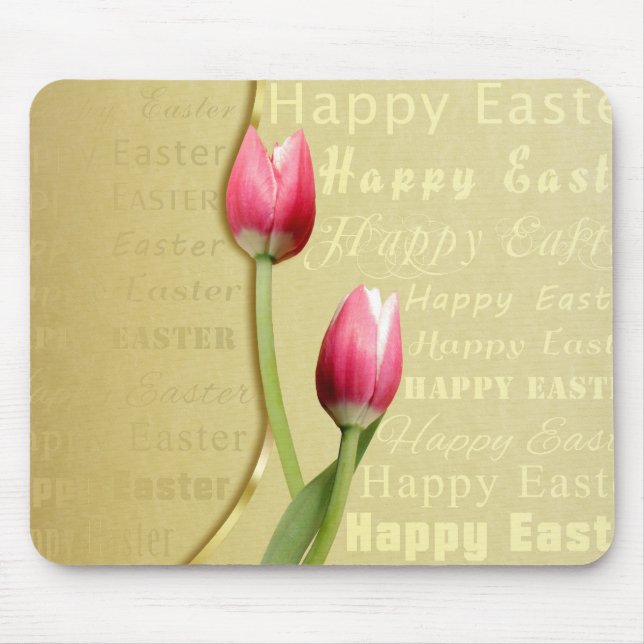 Easter Tulips Gold Typography Mouse Pad (Front)